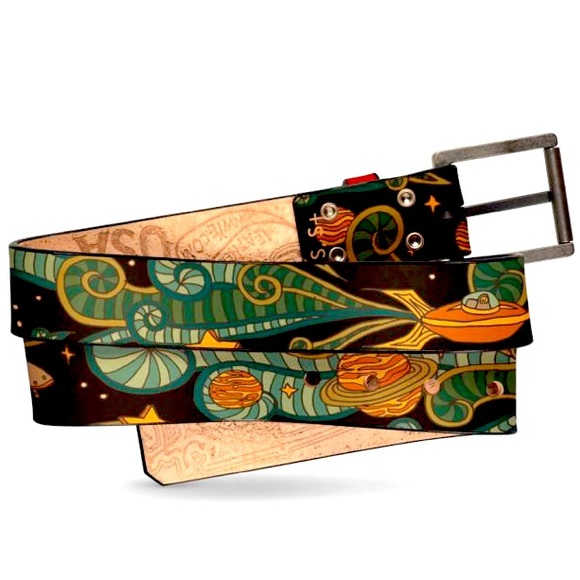 Jon Wye Genuine Leather Happy Astronaut Belt; Sz L 45". Science Space - Picture 2 of 16